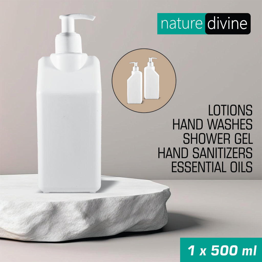 Nature Divine Refillable HDPE Milky White Empty Plastic Dispenser Container Bottle with Pump 500 ml