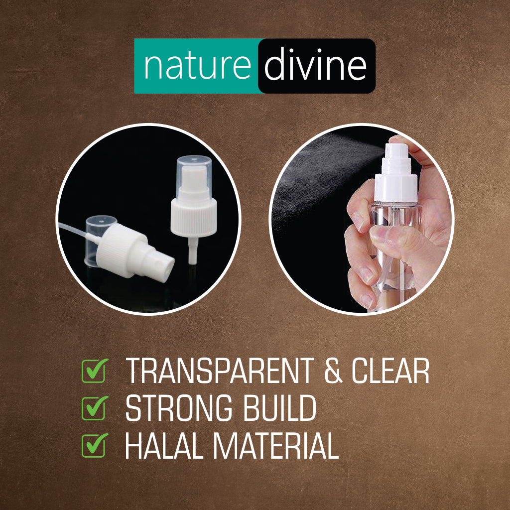 Nature Divine Refillable Transparent Clear Mist Plastic Spray Bottle 150 ml