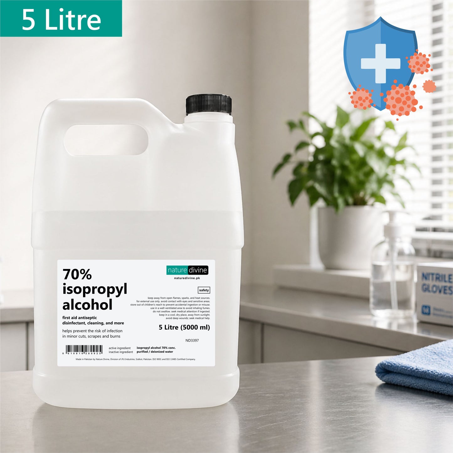 5 Litre Nature Divine 70% Isopropyl Alcohol, IPA Rubbing Alcohol, Hand Rub, General Purpose Antiseptic Disinfectant and Cleanerfectant and Cleaner