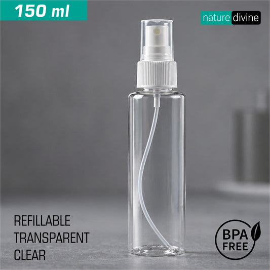 Nature Divine Refillable Transparent Clear Mist Plastic Spray Bottle 150 ml
