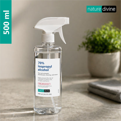 Nature Divine 70% Isopropyl Alcohol, IPA Rubbing Alcohol, Hand Rub, General Purpose Antiseptic Disinfectant and Cleaner with Trigger Spray 500 ml