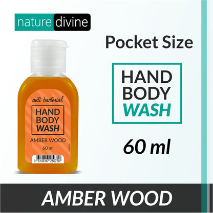 Nature Divine Pocket and Travel Size Antibacterial Amber Wood Hand Wash, Hand Soap and Body Wash 60 ml