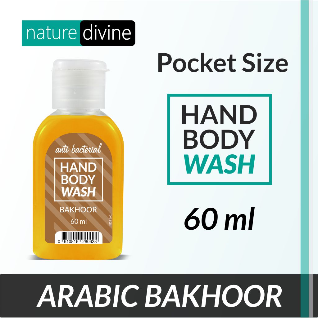 Nature Divine Pocket and Travel Size Antibacterial Arabic Bakhoor Hand Wash, Hand Soap and Body Wash 60 ml
