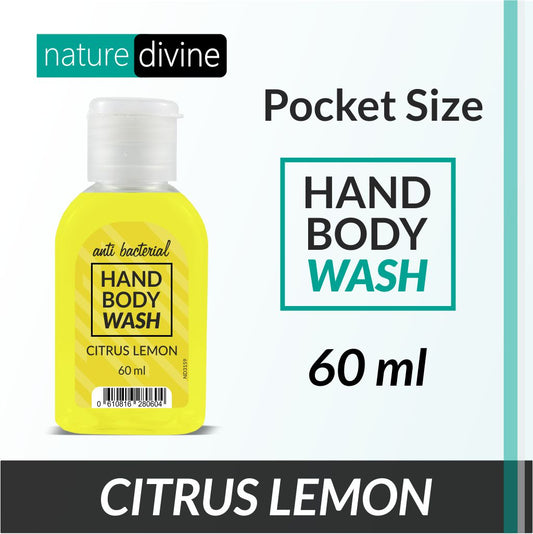 Nature Divine Pocket and Travel Size Antibacterial Citrus Lemon Hand Wash, Hand Soap and Body Wash 60 ml