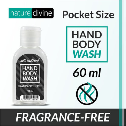 Nature Divine Pocket and Travel Size Antibacterial, Unscented, Fragrance-free, Hand Wash, Body Wash Liquid for Hajj, Umrah and Sensitive Skin 60 ml