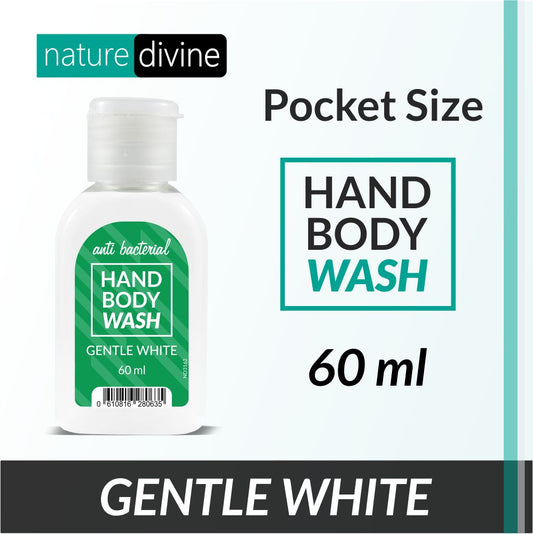 Nature Divine Pocket and Travel Size Antibacterial Gentle White Hand Wash, Hand Soap and Body Wash with Chloroxylenol 60 ml