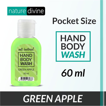 Nature Divine Pocket and Travel Size Antibacterial Green Apple Hand Wash, Hand Soap and Body Wash 60 ml