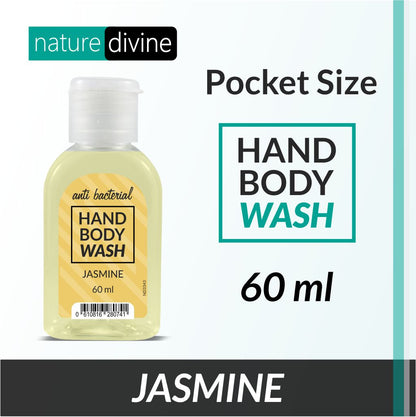 Nature Divine Pocket and Travel Size Antibacterial Jasmine Hand Wash, Hand Soap and Body Wash 60 ml