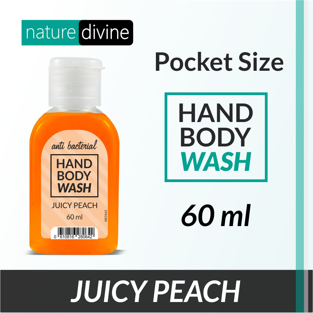 Nature Divine Pocket and Travel Size Antibacterial Juicy Peach Hand Wash, Hand Soap and Body Wash 60 ml