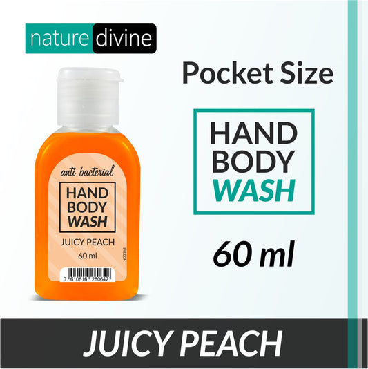Nature Divine Pocket and Travel Size Antibacterial Juicy Peach Hand Wash, Hand Soap and Body Wash 60 ml