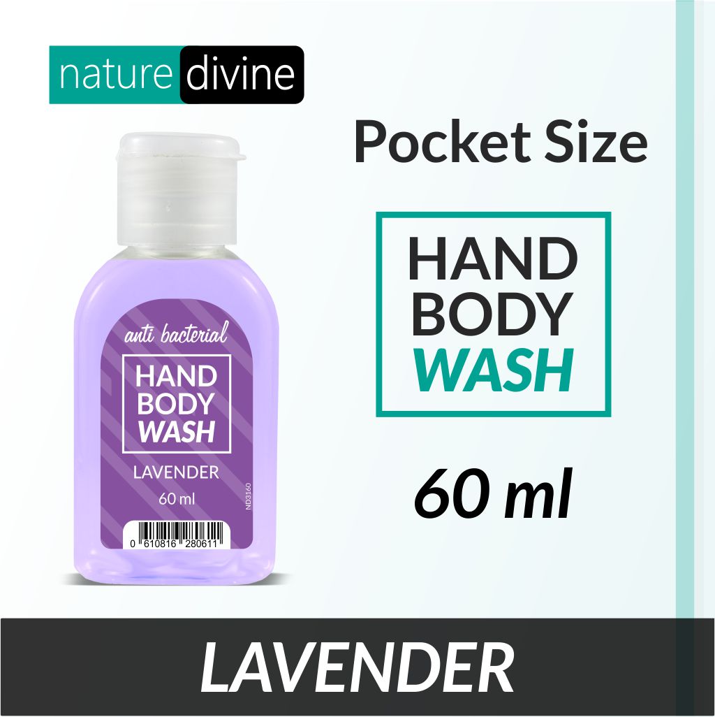Nature Divine Pocket and Travel Size Antibacterial Lavender Hand Wash, Hand Soap and Body Wash 60 ml