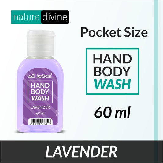 Nature Divine Pocket and Travel Size Antibacterial Lavender Hand Wash, Hand Soap and Body Wash 60 ml