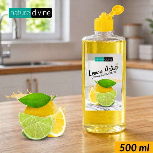 Nature Divine - Lemon Activa Dishwashing Liquid, Kitchen Cleaner and Dish Wash 500 ml