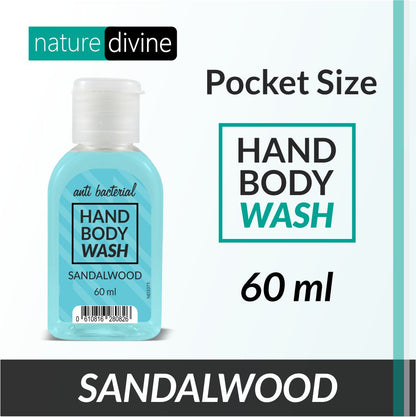 Nature Divine Pocket and Travel Size Antibacterial Sandalwood / Sandal Wood Hand Wash, Hand Soap and Body Wash 60 ml