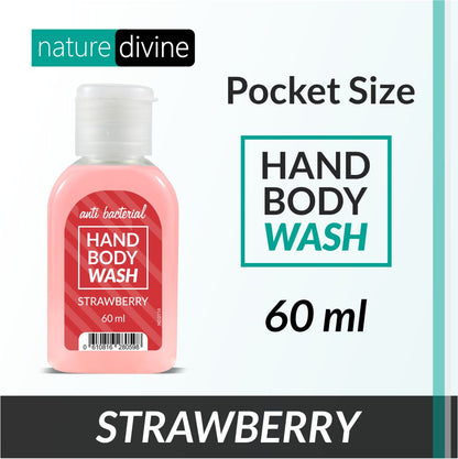 Nature Divine Pocket and Travel Size Antibacterial Strawberry Hand Wash, Hand Soap and Body Wash 60 ml