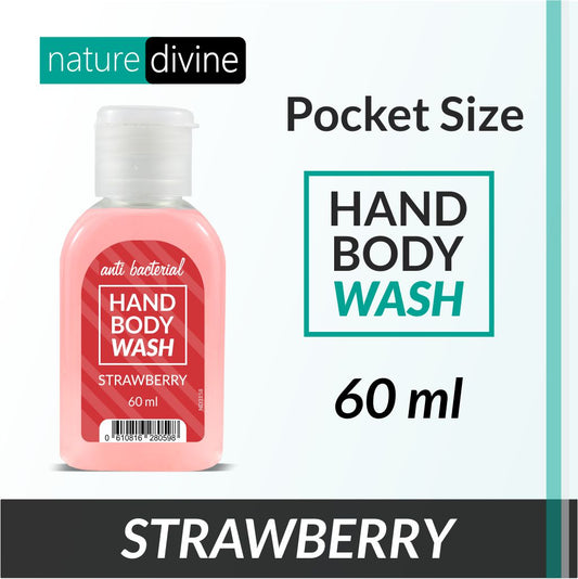 Nature Divine Pocket and Travel Size Antibacterial Strawberry Hand Wash, Hand Soap and Body Wash 60 ml