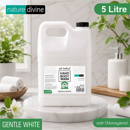 5 Litre Nature Divine Antibacterial Gentle White Hand Wash, Hand Soap, Body Wash Liquid with Chloroxylenol