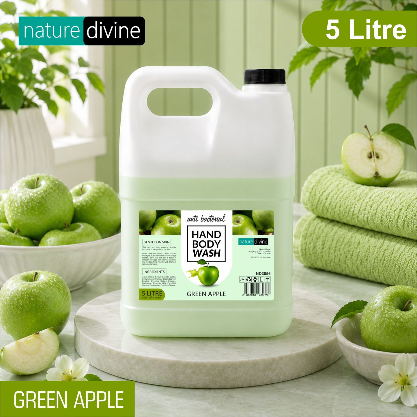5 Litre Nature Divine Antibacterial Green Apple Hand Wash, Hand Soap, Body Wash Liquid