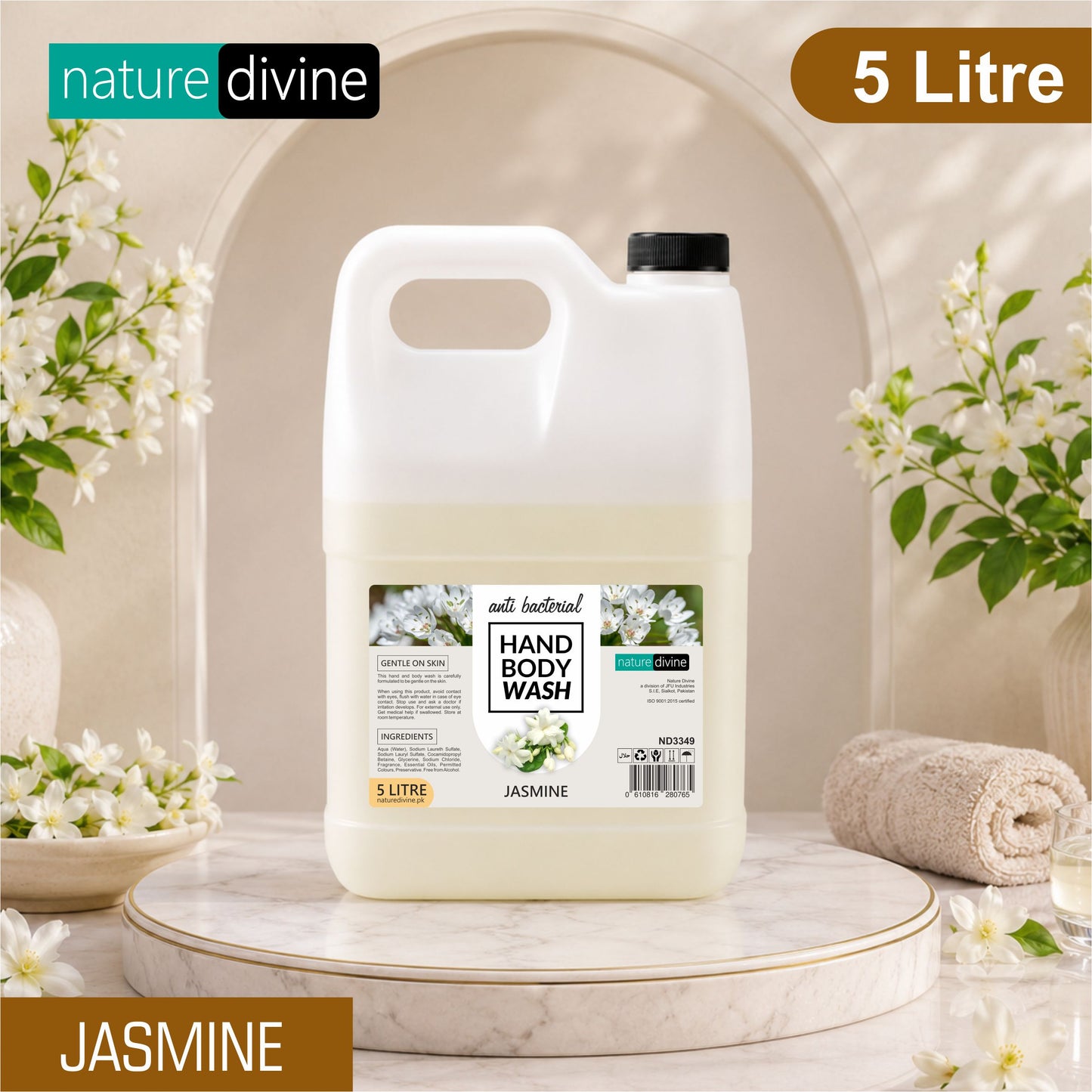 5 Litre Nature Divine Antibacterial Jasmine Hand Wash, Hand Soap, Body Wash Liquid