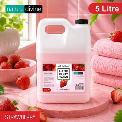 5 Litre Nature Divine Antibacterial Strawberry Hand Wash, Hand Soap, Body Wash Liquid