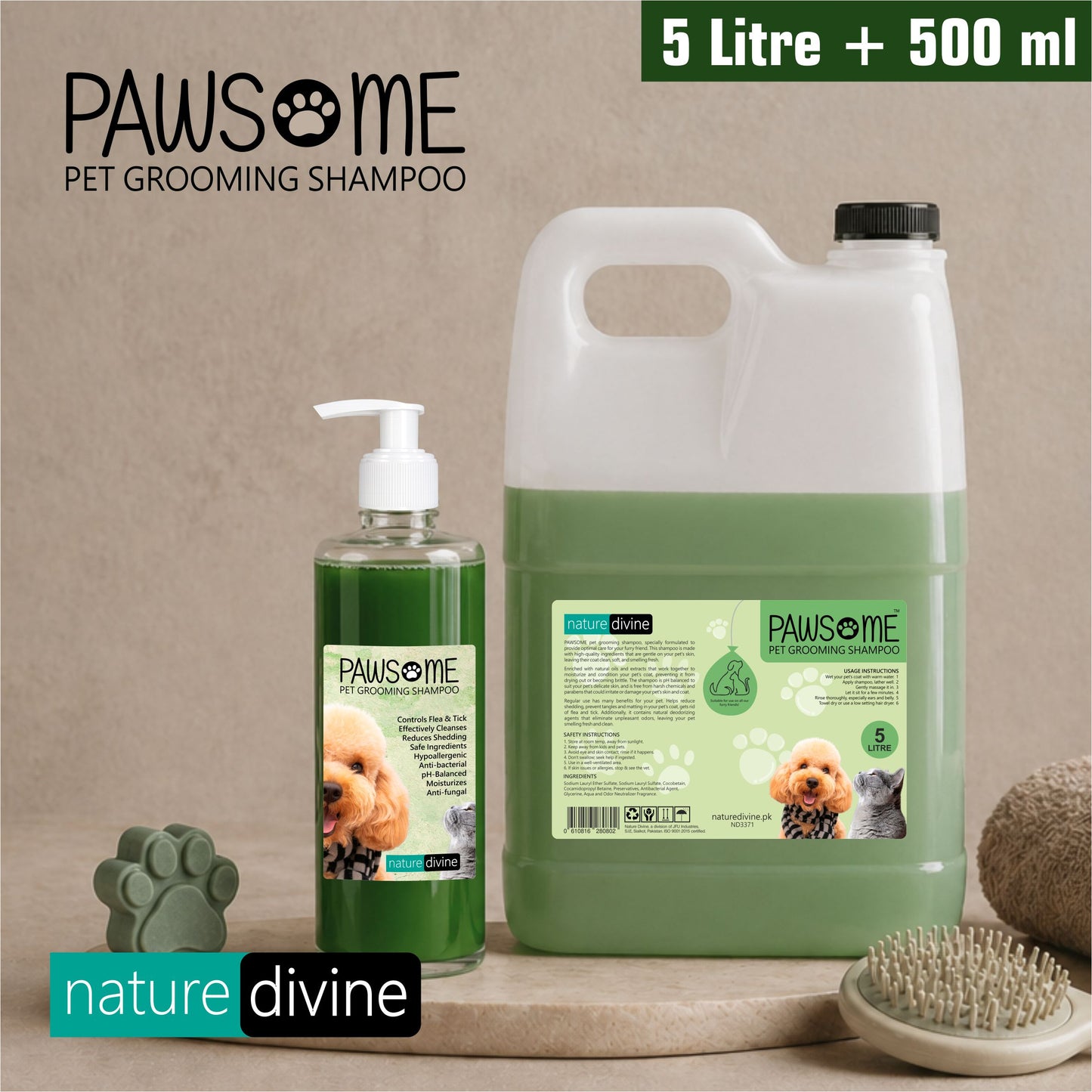 PAWSOME Pet Grooming Shampoo for Dogs, Cats and Domestic Animals 5 Litre and 500 ml