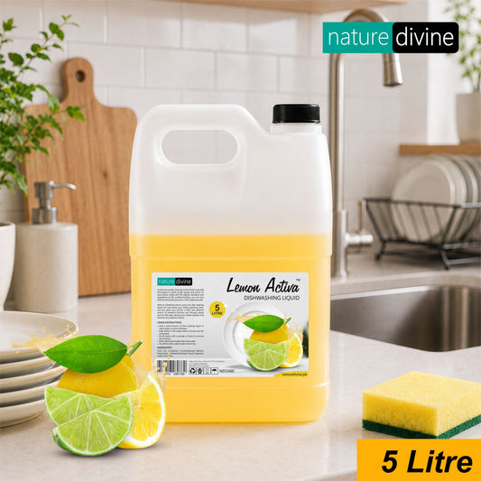 Nature Divine - Lemon Activa Dishwashing Liquid, Kitchen Cleaner and Dish Wash Refill Pack 5 Litre