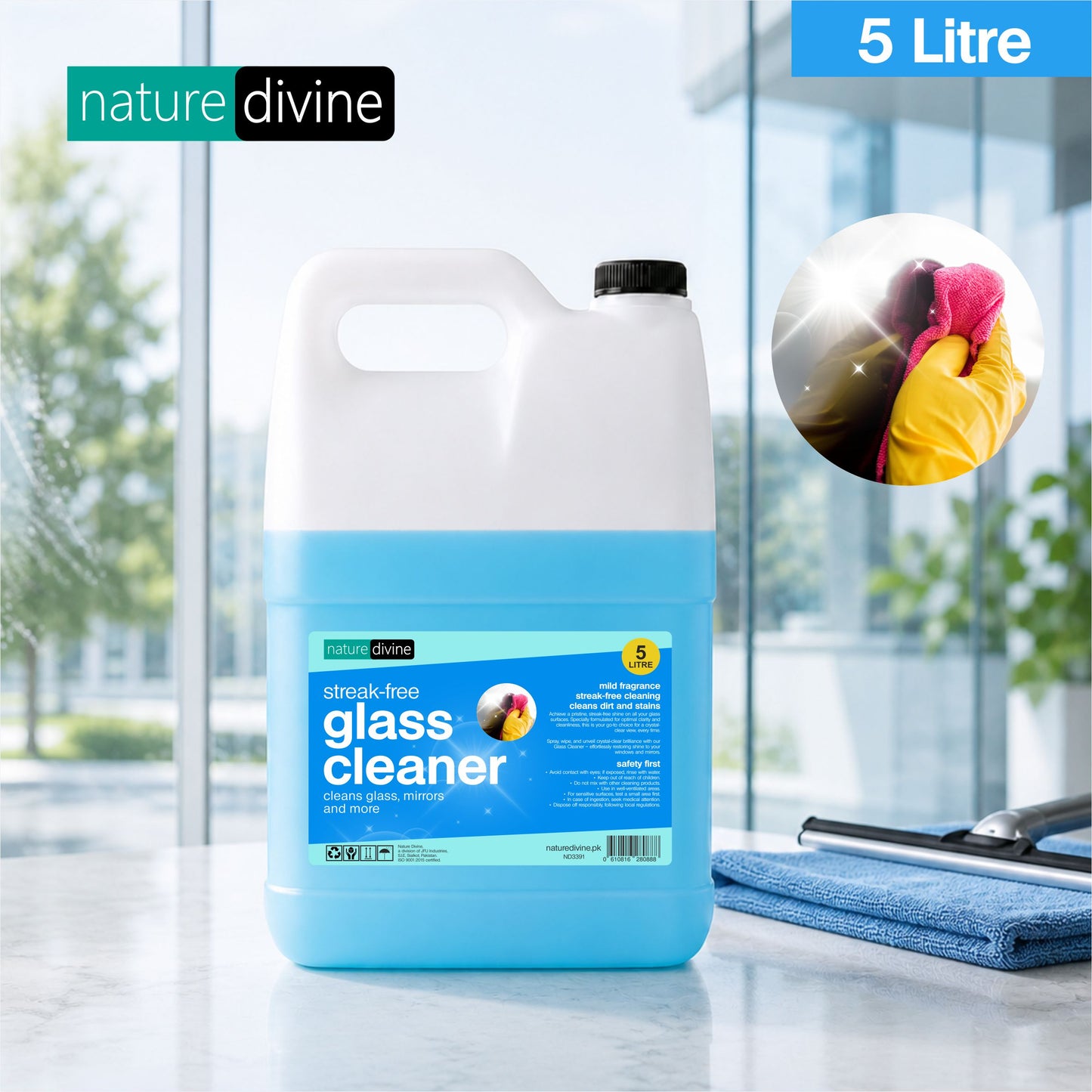 Nature Divine Glass Cleaner Liquid 5 Litre - Streak-Free and Anti Dust