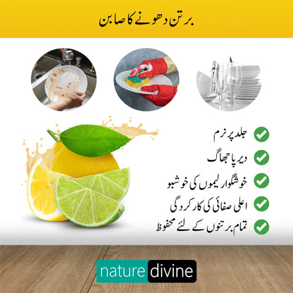 Nature Divine - Lemon Activa Dishwashing Liquid, Kitchen Cleaner and Dish Wash 500 ml