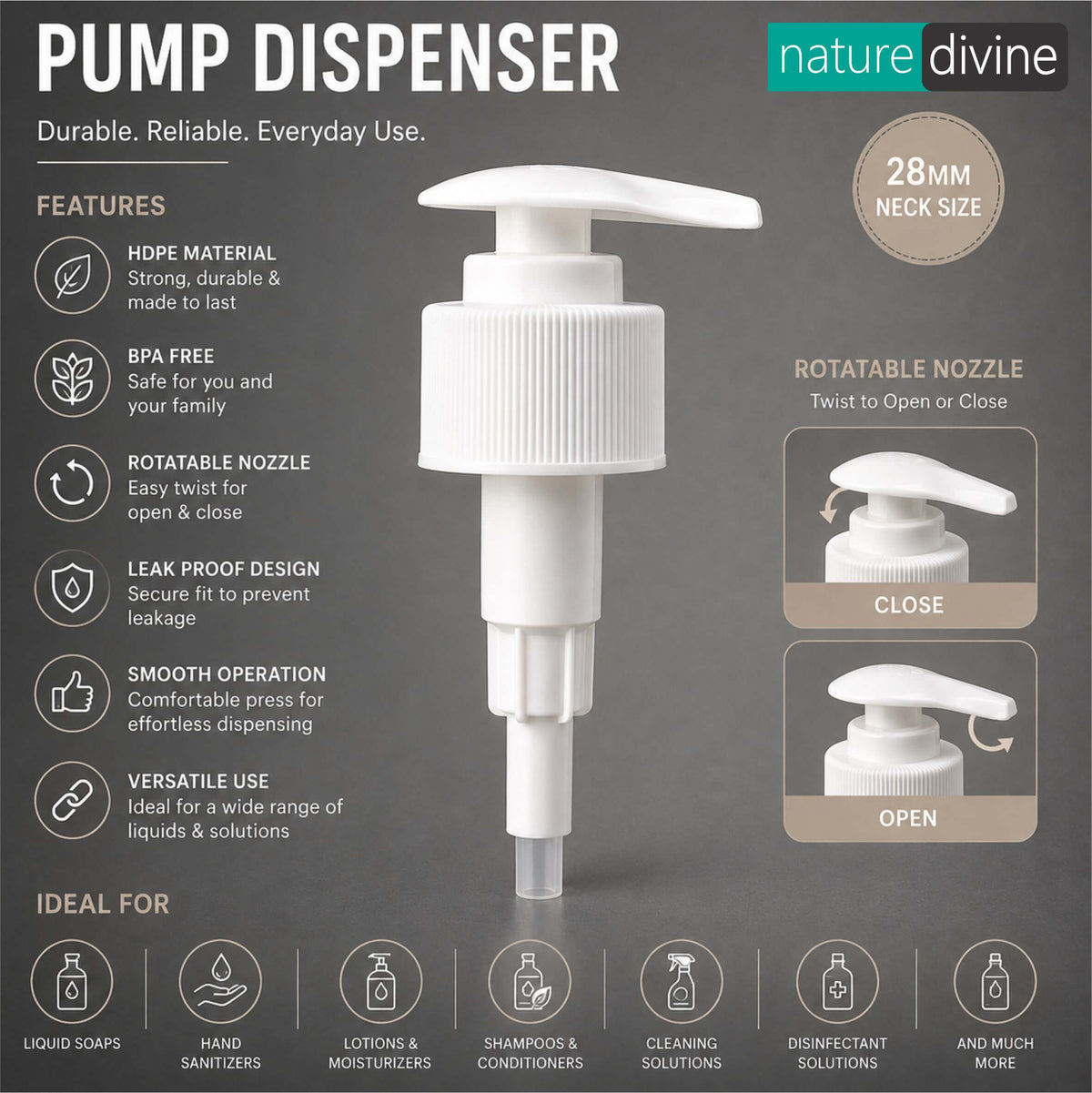 Pump Dispenser White - Twist Lock Mechanism - 28mm Neck